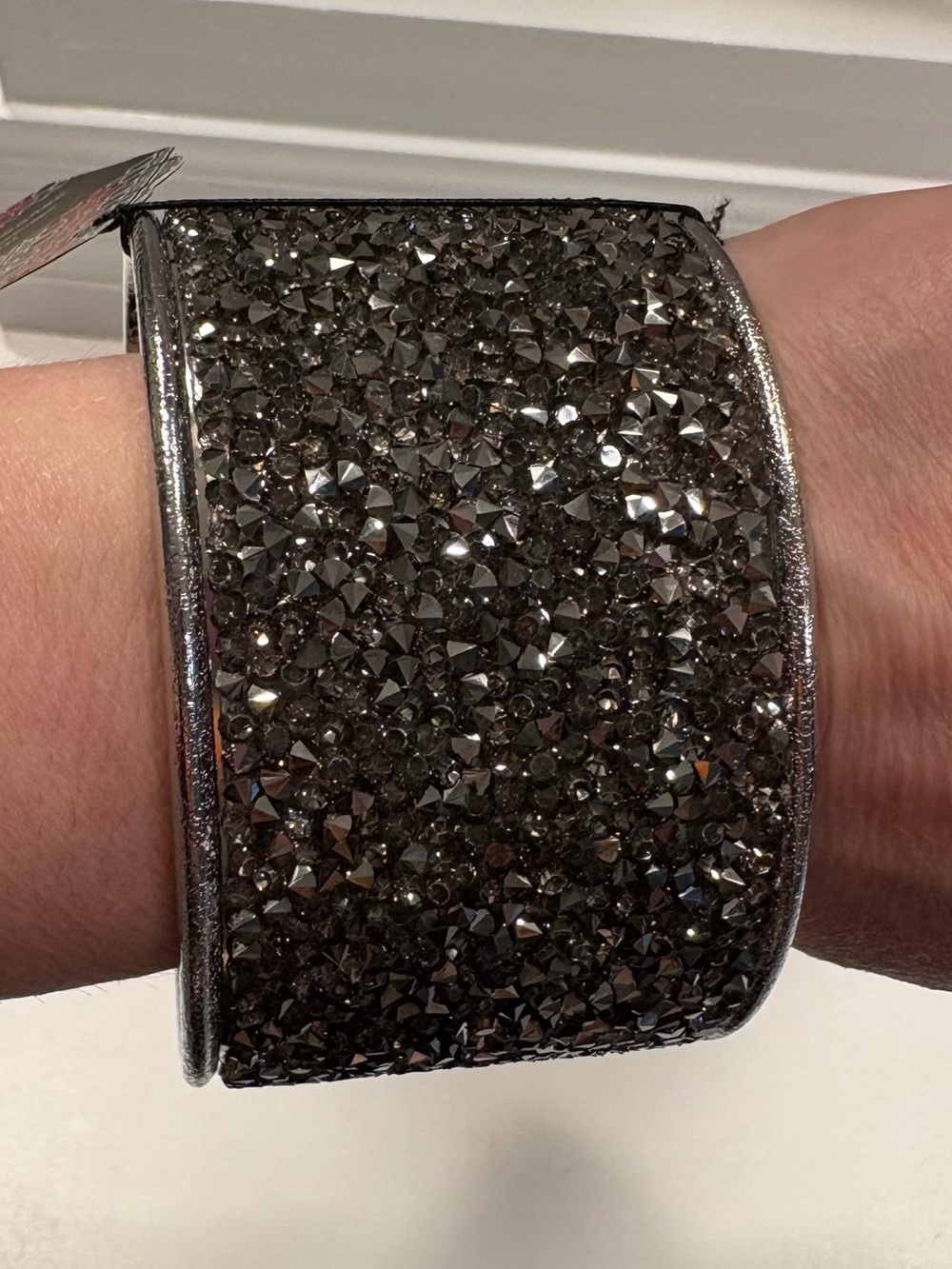 Paparazzi Silver Tone Rhinestone Cuff Bracelet Wide Statement Gunmetal Grey NWT
